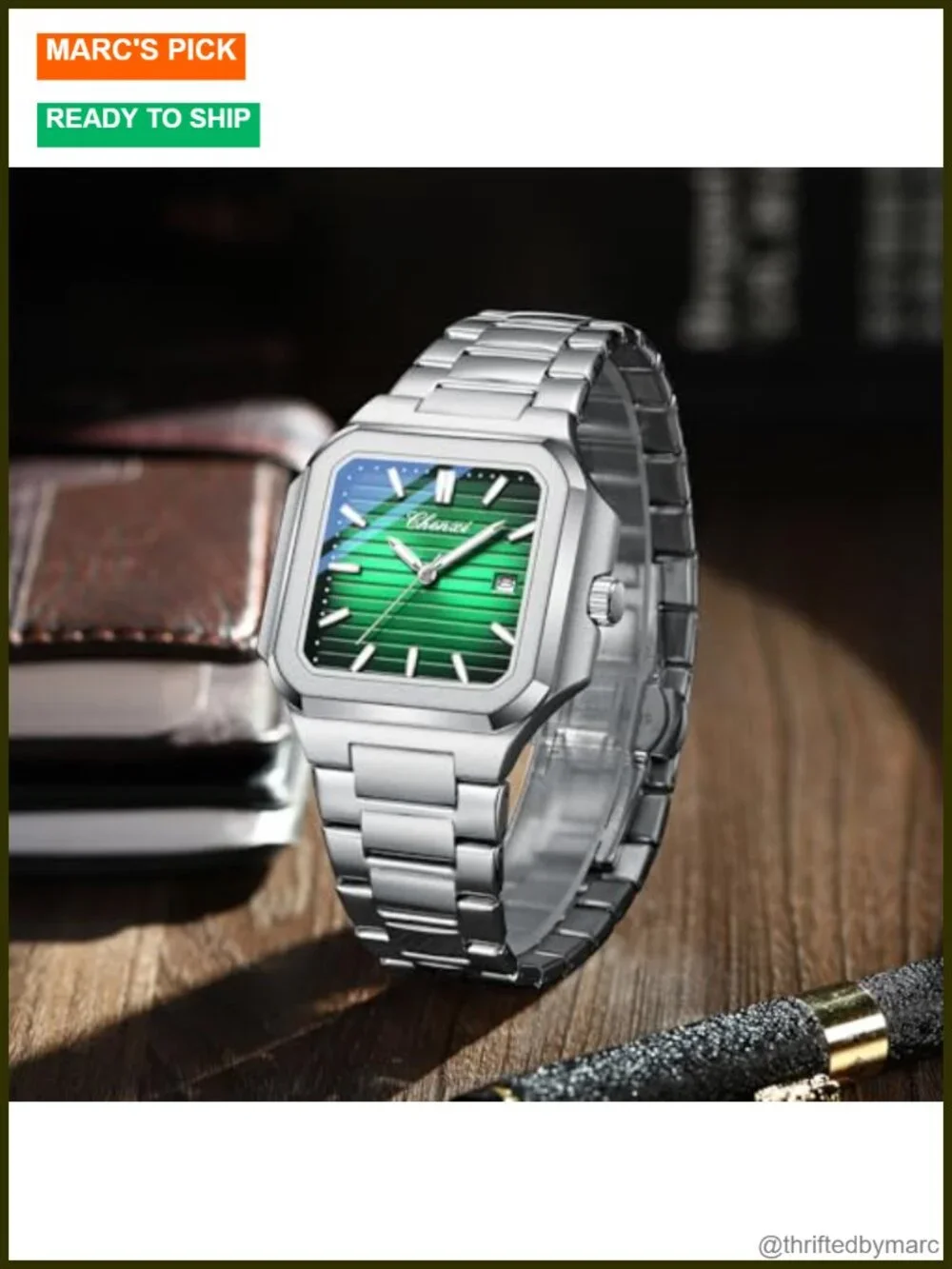 Men's Classic Square Stainless Steel Analog Quartz Dress Watch with Luminous